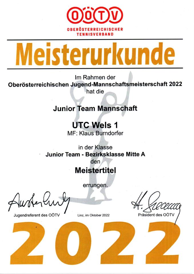 Urkunde OÖTV Junior Team